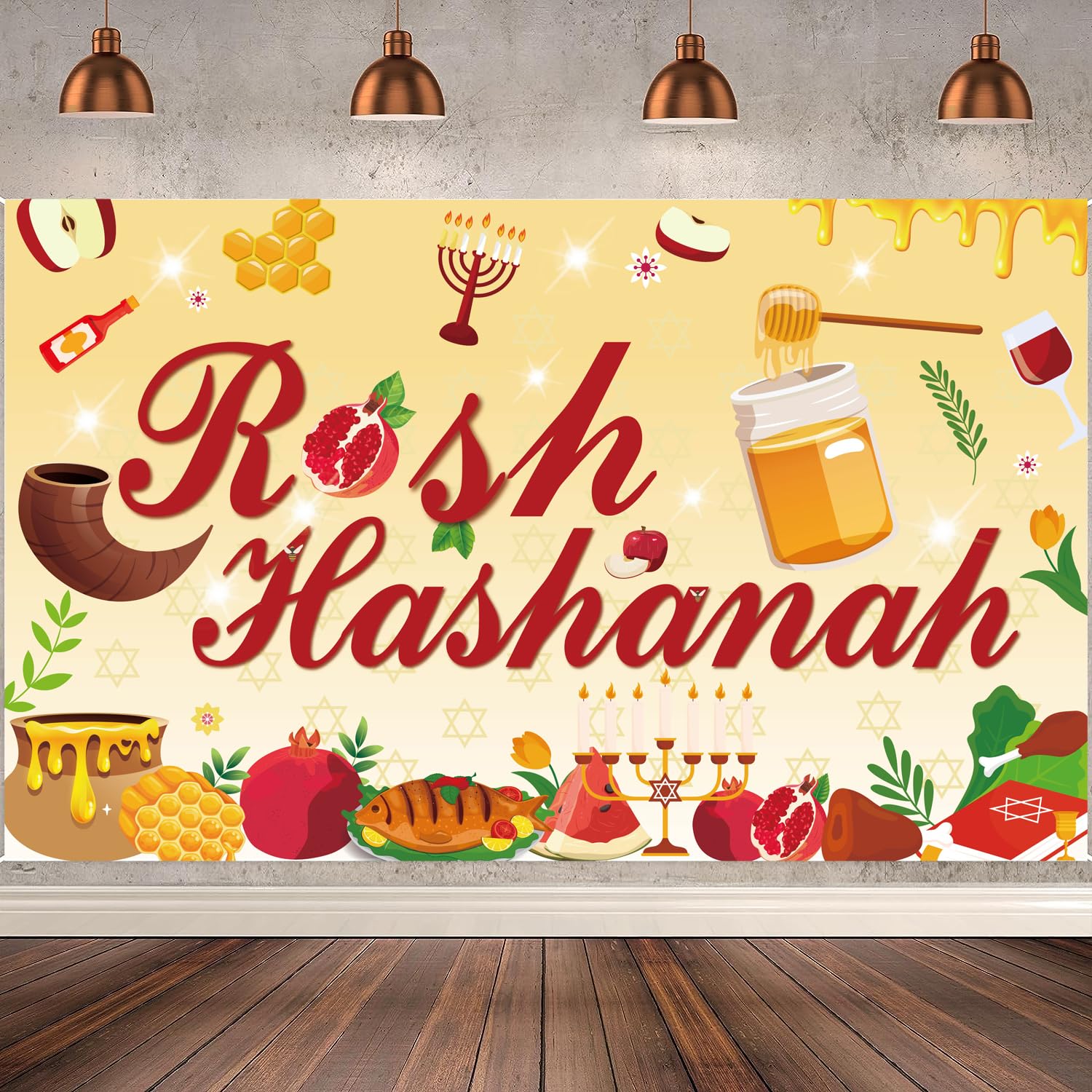 Rosh Hashanah Backdrop 72x44 Inch, Rosh Hashanah Decorations, Rosh Hashanah Banner Photo Background Party Supplies, Jewish New Year Party Decorations