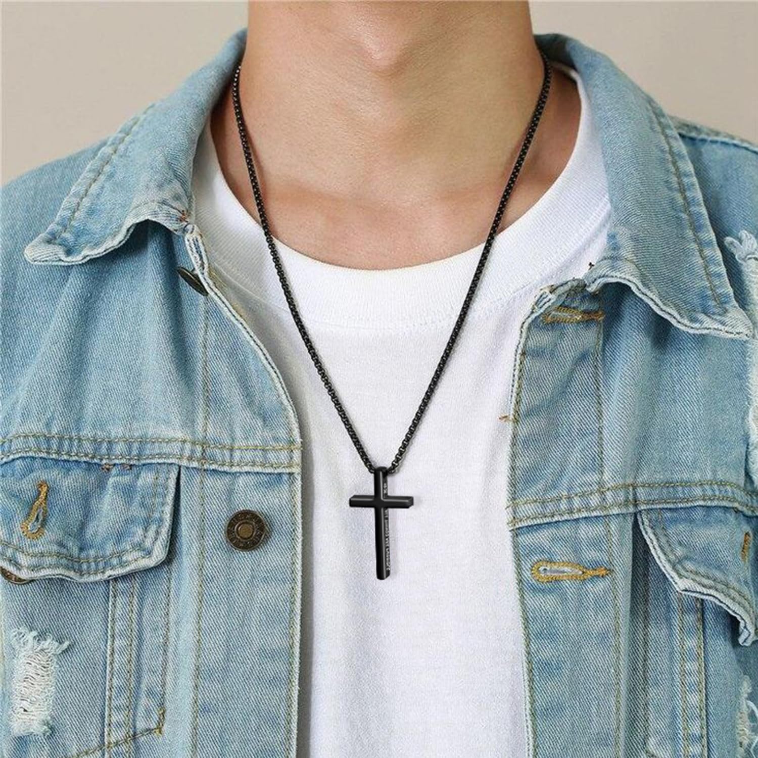 Avotto 316L Stainless Steel Bible Verse Cross Necklace Valentines Jewelry Gifts for Men Boys, Silver Gold Black Mens Boys Necklace Non-Fading Sturdy Box Chain with Inspirational Cross Pendant 18+2Inch - Image 4