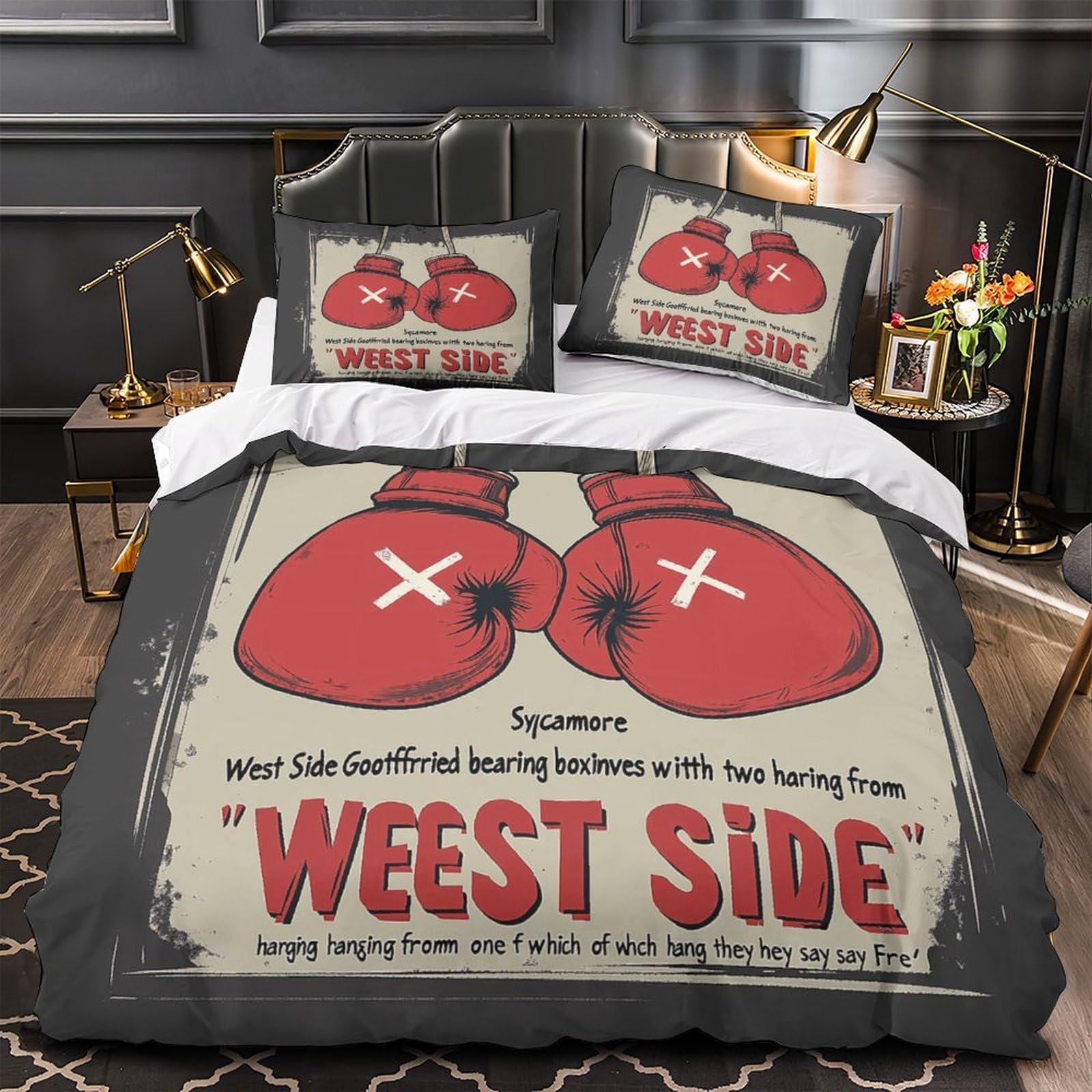 Housse couette boxe vintage 200x200 lit double 3 pièces