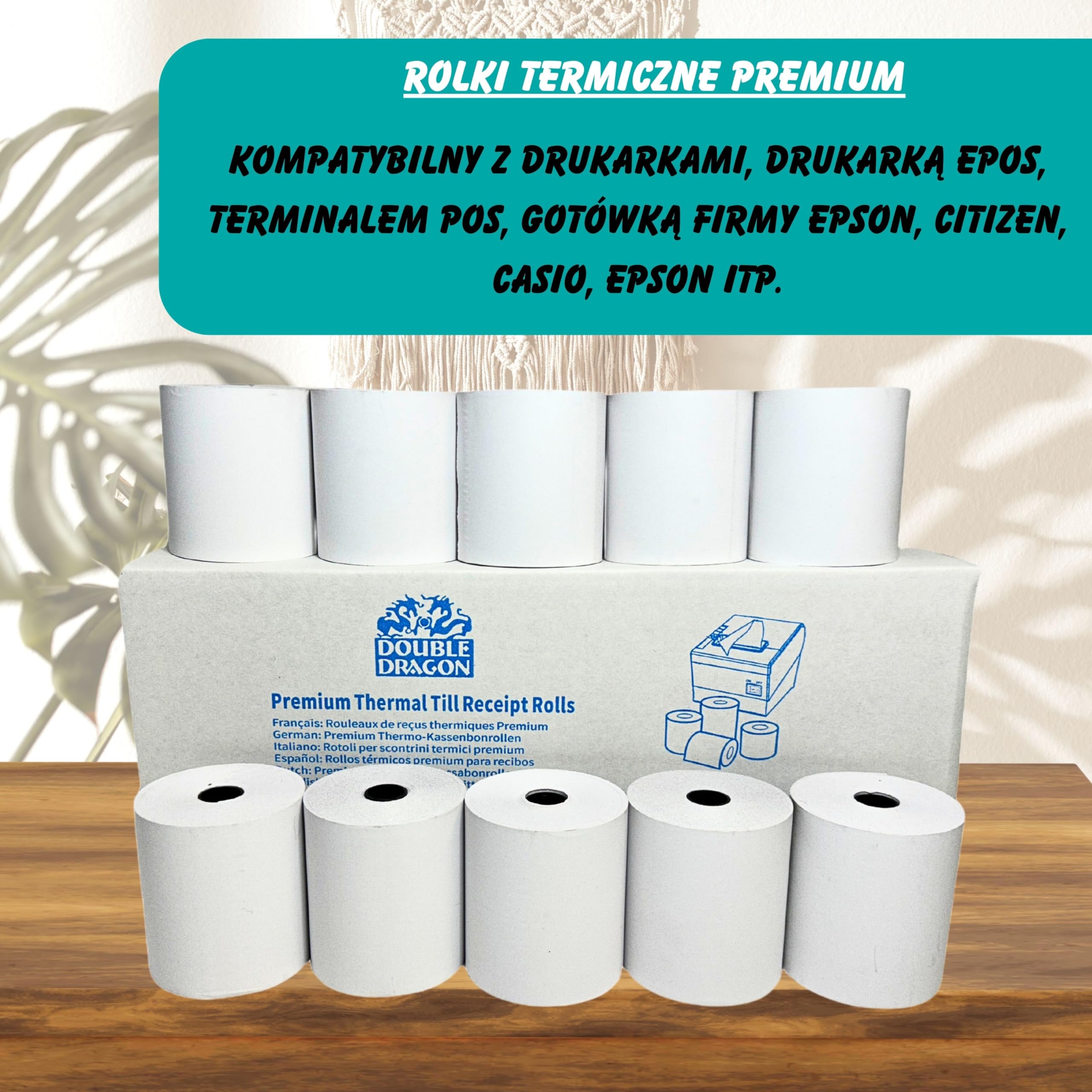 Double Dragon, 80 x 80 mm Rolka paragonowa termiczna Premium z papieru termicznego do drukarki EPOS, terminala POS, kasy fiskalnej [Opakowanie 20 sztuk]