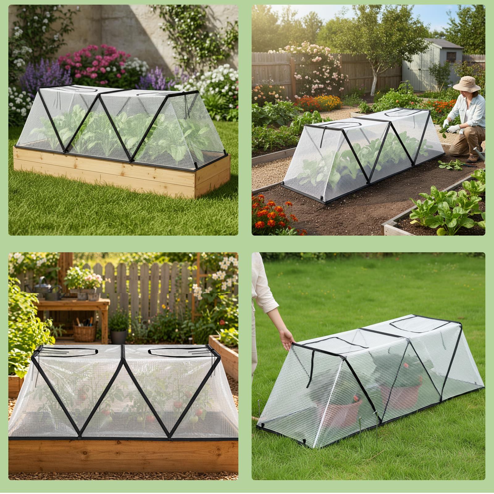 JNUYISW Hochbeet Abdeckung, 120x33x36.5 cm Faltbar Pflanzenschutzhaube aus PVC mit Beobachtungsfenster Frostschutz Pflanzen für Hochbeete, Gemüsereihen zum Schutz von Gemüse und Blumen vor Tieren Garten