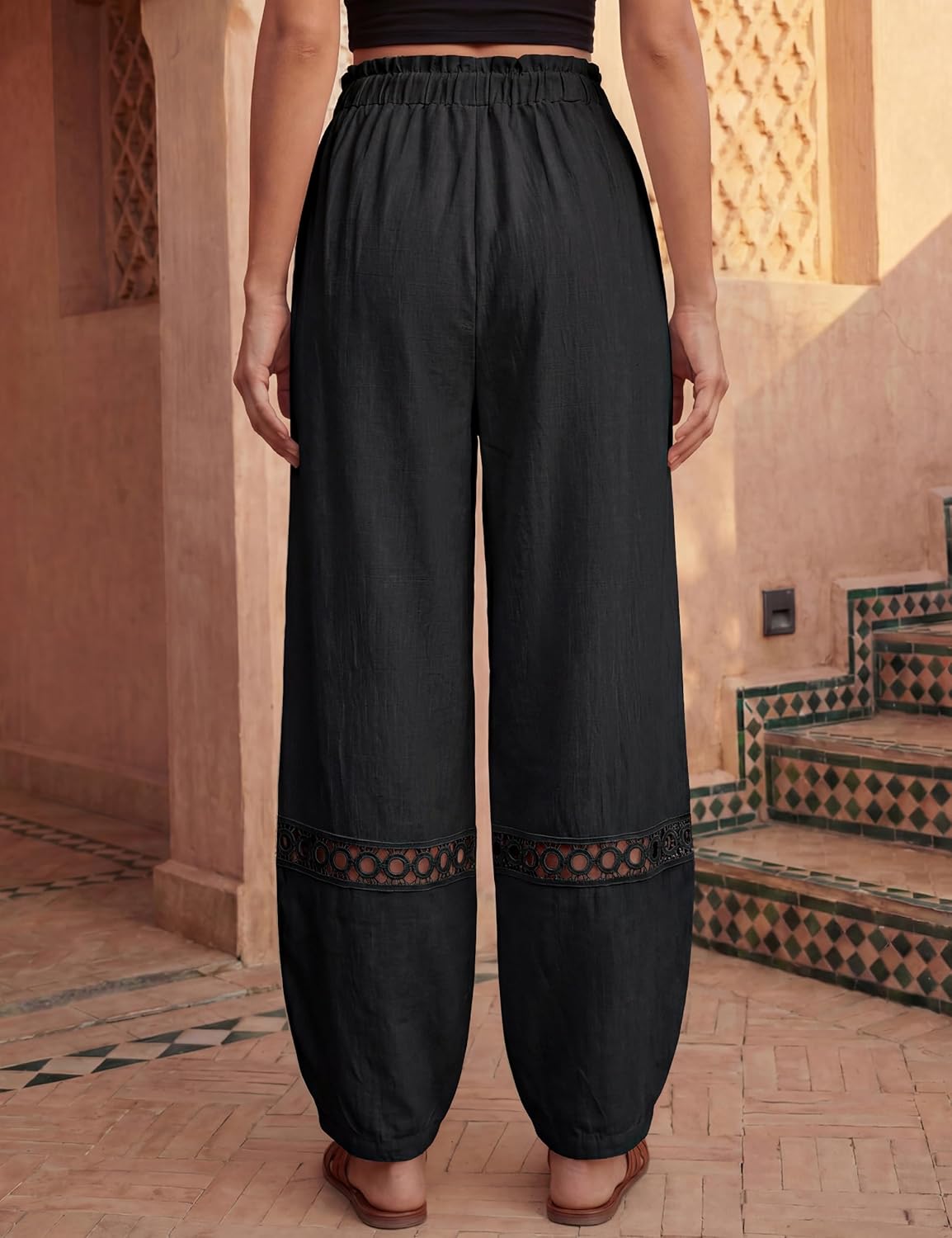 Blooming Jelly Womens Casual Pants Boho Harem Summer Pant 2026 Elastic High Waist Drawstring Pants with Pockets