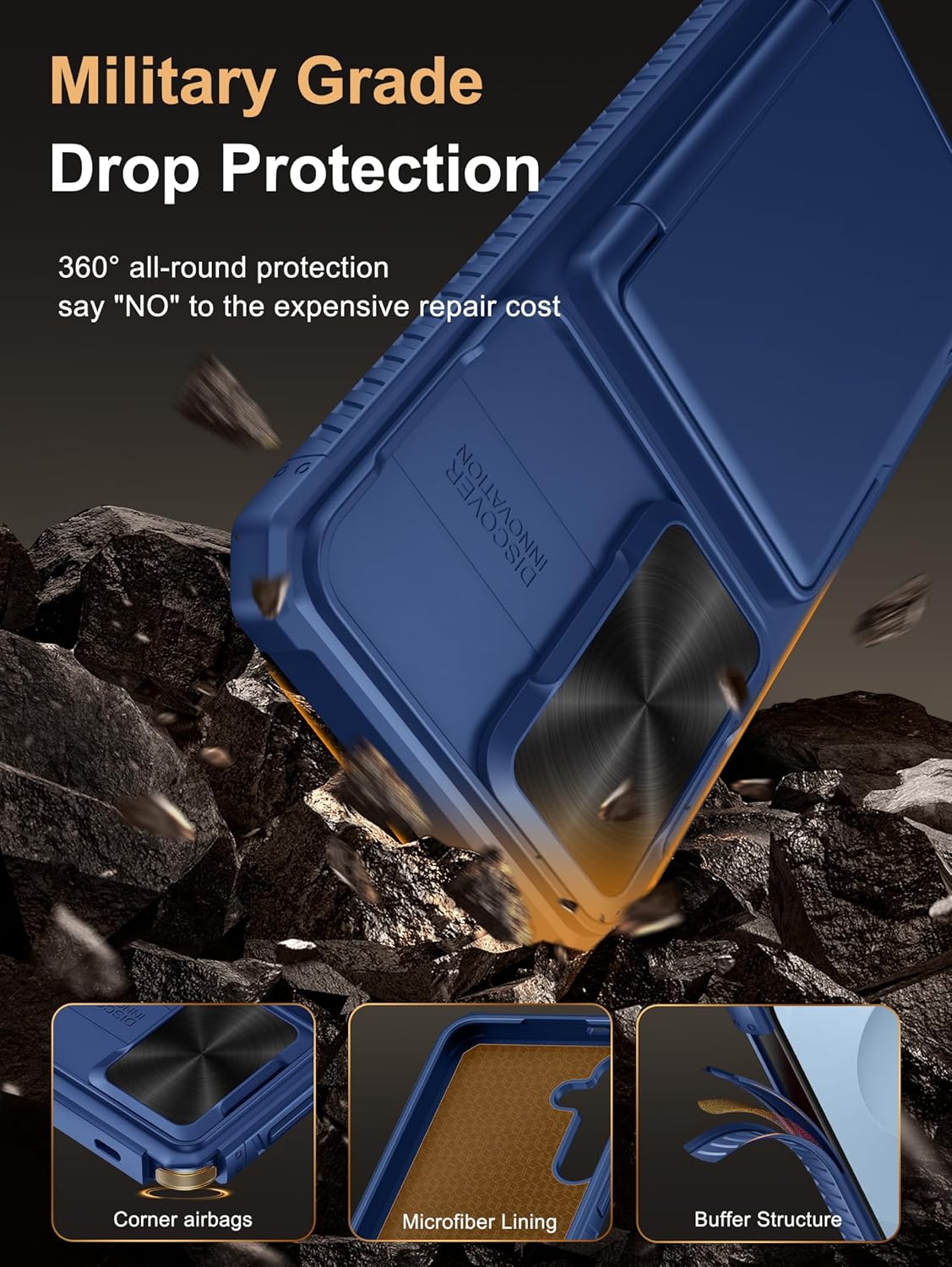 Vihibii for Samsung Galaxy S25+ Plus Case with Card Holder (4 Cards) [RFID Blocking] & Slide Camera Cover, Military Grade Drop Protection, Rugged Hard Back & Silicone Edge Wallet Case, 6.7" 2025, Blue - Image 4