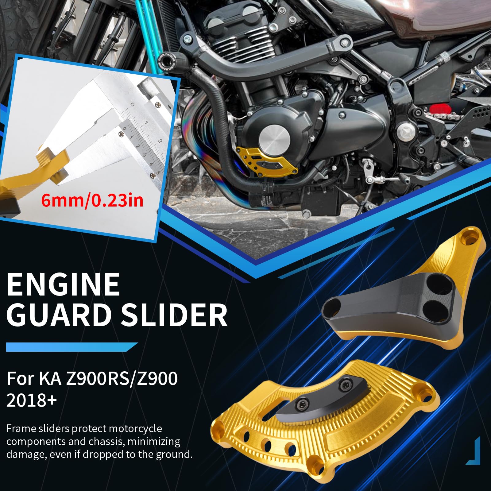 Motor Schutz Cover mit Kurbelgehäuse Abdeckung Kit - CNC Aluminium für Kawasaki Z900RS Z900 (Modell 2018-2024) (schwarz)