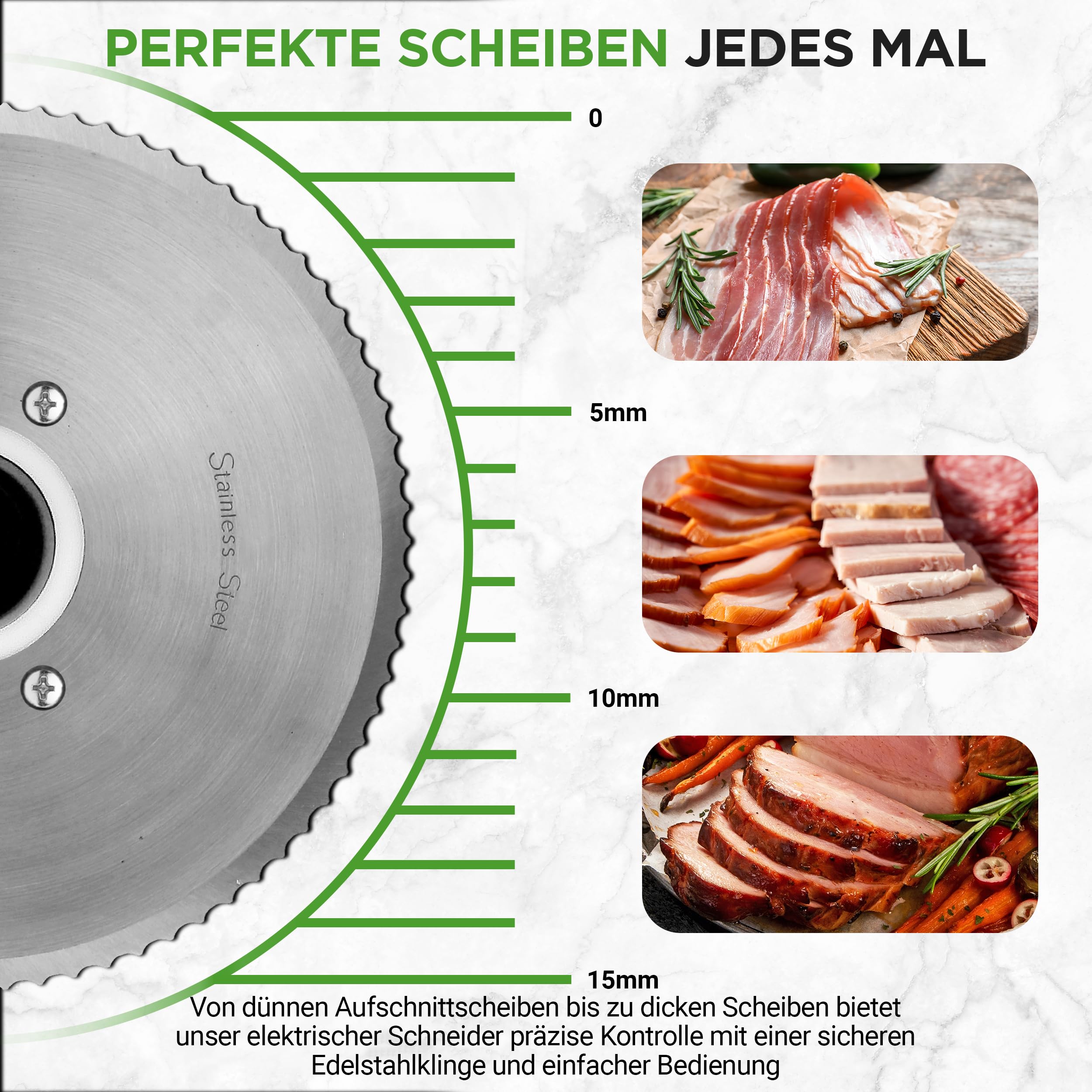 NutriChef Allesschneider Elektrisch 200W – Brotschneidemaschine 19cm, 0–15mm Schnittstärke, Abnehmbare Edelstahlklinge Vielseitig für Fleisch, Käse, Obst, Gemüse - Kompakt, Sicher, Leicht zu Reinigen