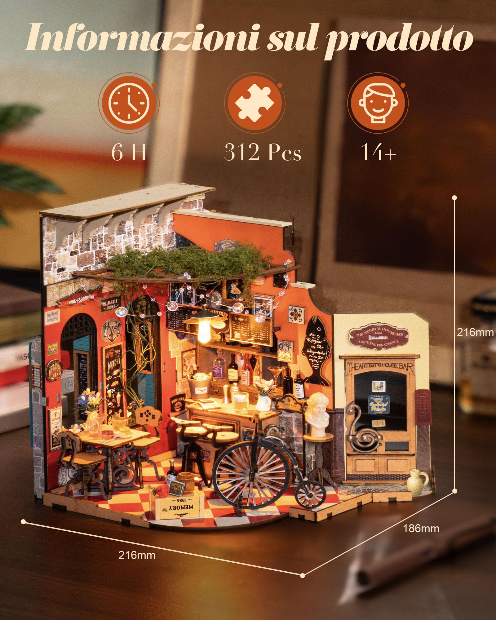 Rolife Miniature Casa - Kit Casa in Miniatura DIY Bar Cheers, Modellismo da Costruire Adulti Casa delle Bambole in Legno Puzzle 3D per Adolescenti