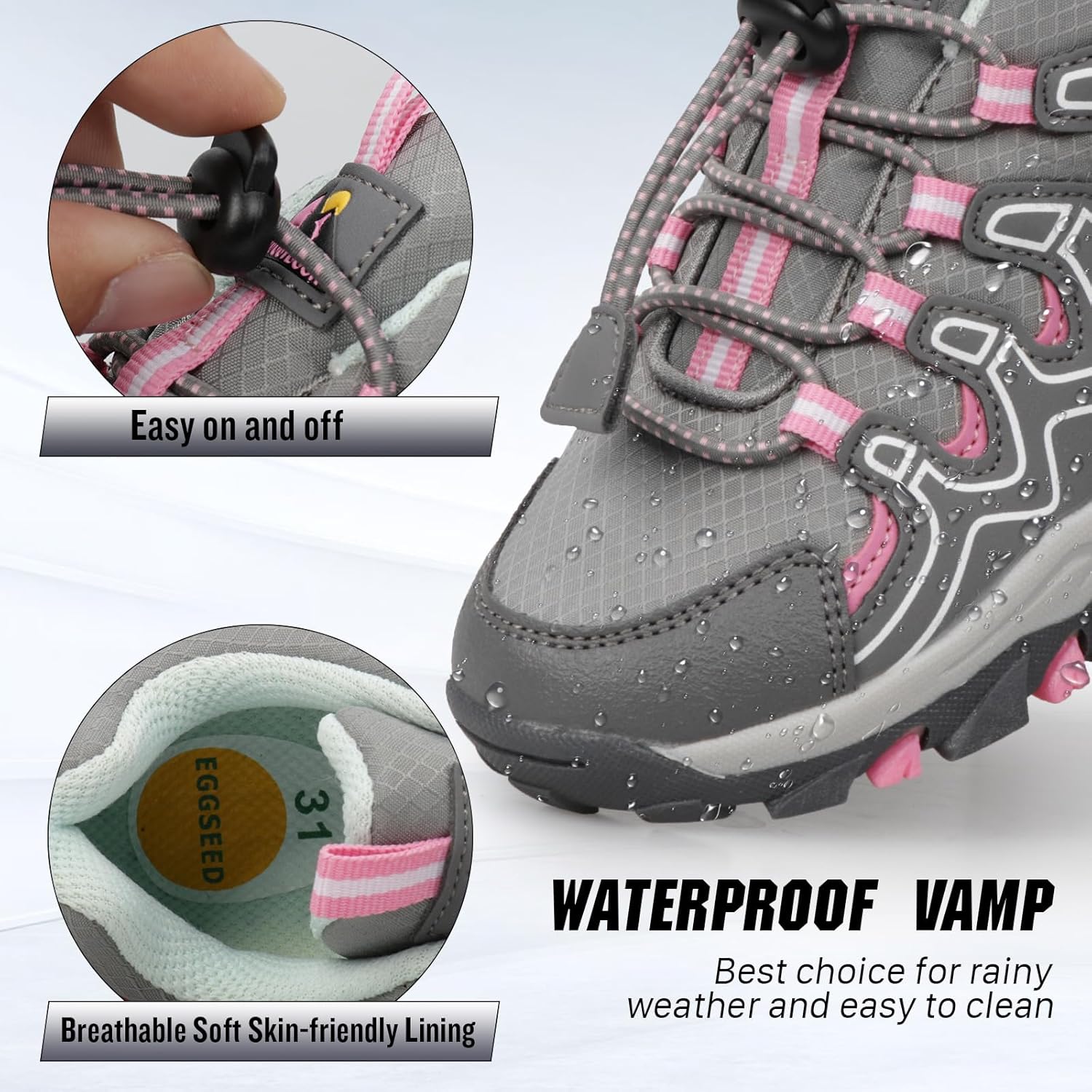 UOVO Girls Boys Hiking Shoes Boys Girls Waterproof Sneakers Kids Running Tennis Outdoor Shoes Non-Slip Lightweight - Image 3