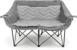 Double Double Camping Chair Camping Couch 2 Person Camping Chair, Folding Padded Loveseat for Two Adults, Outdoor Camp Foldable Seat Sofa for Lawn Bonfire, Portable Sillas for Living Room, 2 Seater Pod Chair