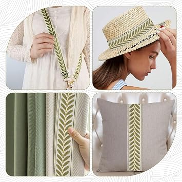 10 Yards 2.36 Inches Wide Leaf Jacquard Ribbon, Green Leaves Boho Jacquard Embroidered Band, Polyester Trimming for DIY Craft Accessories Embellishment Decorations