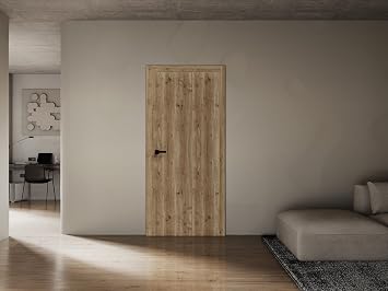 SARTODOORS Interior Interior Solid French Door 32 x 80 inches | Basic 3001 Caramel Oak | Single Regular Panel Frame Handle | Bathroom Bedroom Modern Doors