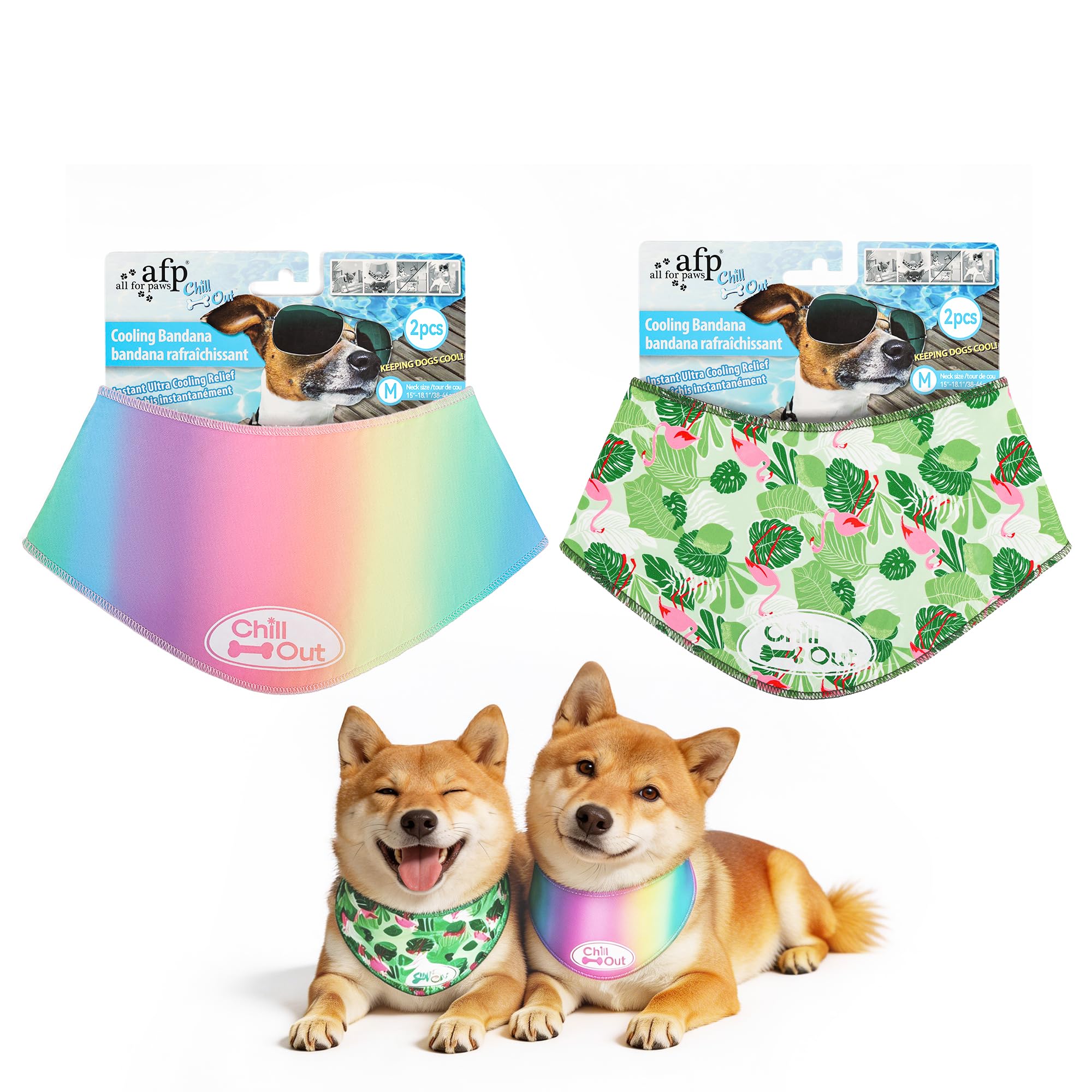 ALL FOR PAWS Chill Out Dog Cooling Bandana 2Pack, Breathable Cooling Collar for Medium Dogs, Neck Cooler Wraps for Summer Walking Outdoor (M,Neck Girth 38-46CM)
