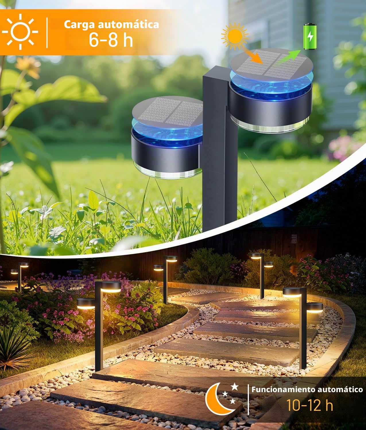GEARLITE Pack de 4 lámparas solares para exteriores con 2 en 1 | 24 Led, 1200 mAh, Auto On/Off, IP65 resistente al agua, luces solares para jardín, jardín, camino, césped, patio, balcón