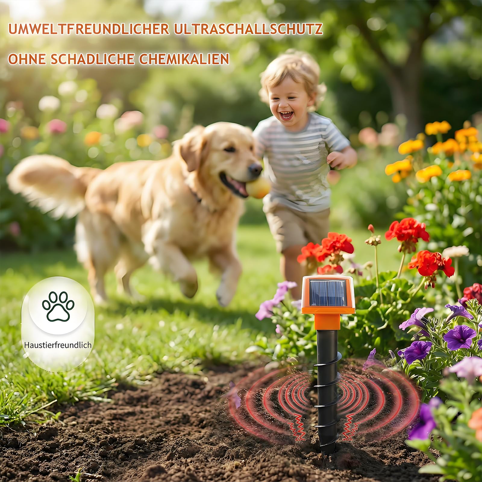 Maulwurf Vertreiber 2 Stück Maulwurfschreck Dual-Solar Maulwurfabwehr für Garten Wühlmausschreck IP54 Wasserdicht gegen Wühlmaus & Maulwurf