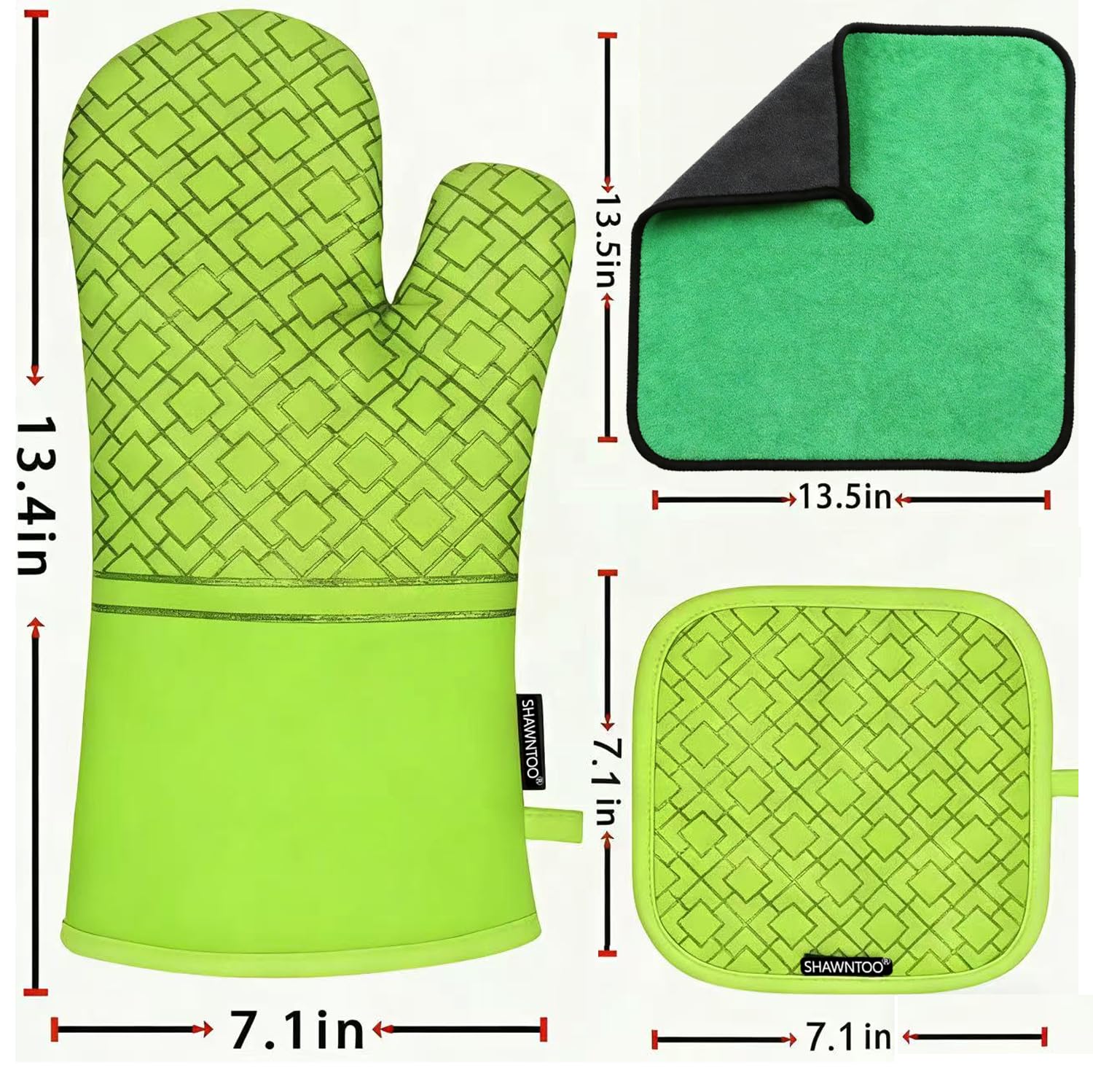 Ofenhandschuhe und Topflappen-Set, 6-teilig, Küchenhandschuhe, hohe Hitzebeständigkeit, 550 Grad, extra lange Ofenhandschuhe und Topflappen mit rutschfester Silikon-Oberfläche für Haushaltsgegenstände