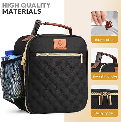 Miniatura 6 de Genteen Lonchera reutilizable para hombres, mujeres, niños y adultos, bolsa de almuerzo aislada impermeable, lonchera pequeña con bolsillos