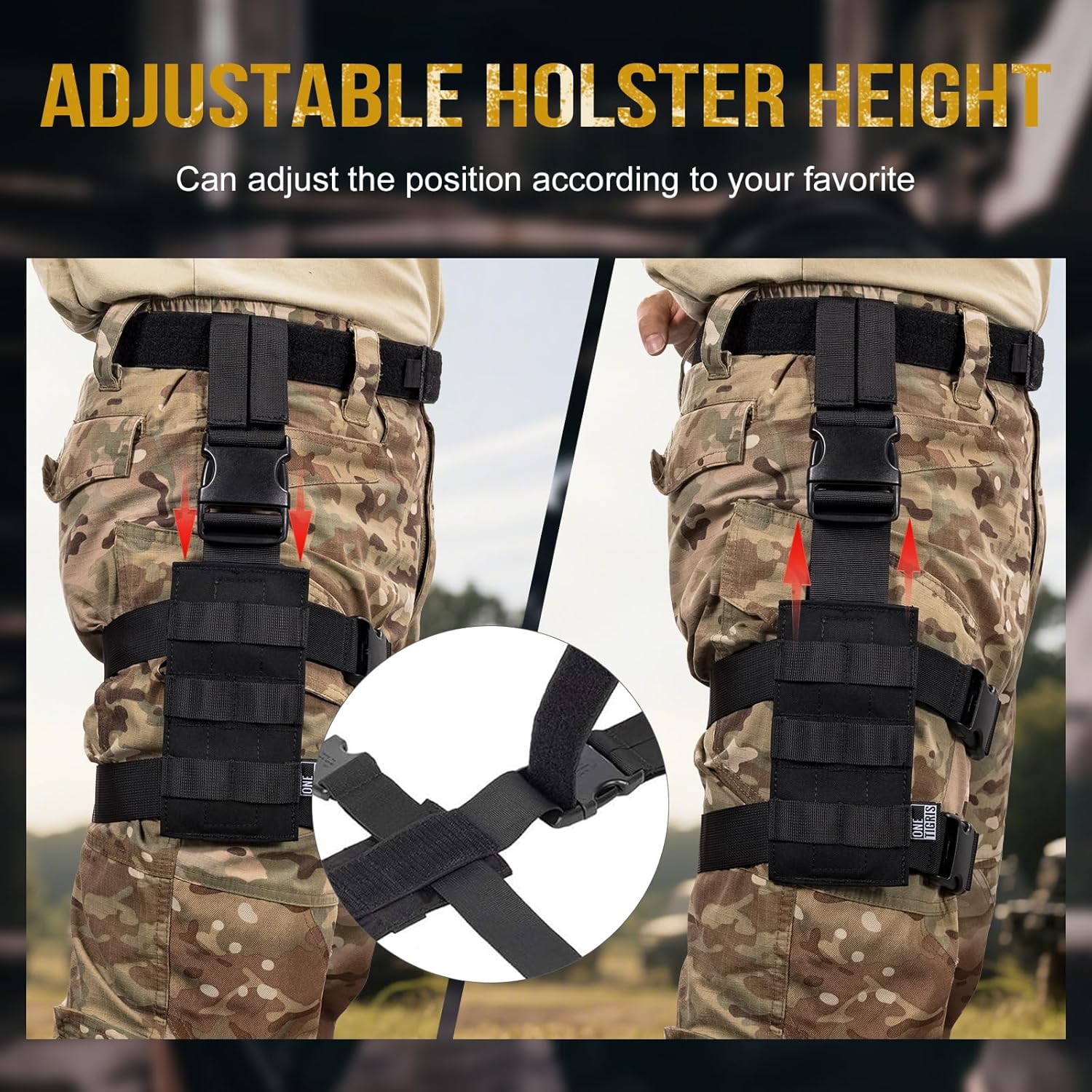 OneTigris Mini Molle Panel for Tools, Drop Leg Platform Minimalist Adjustable Thigh Rig for Flashlight Green