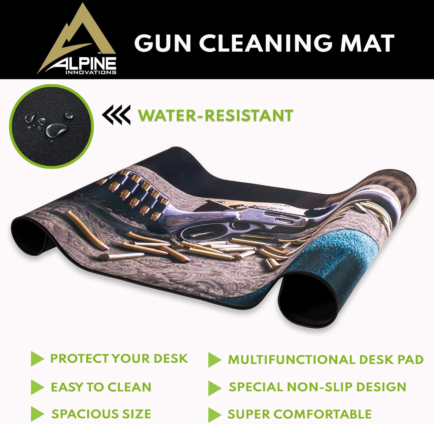 Alpine Innovations Surface Mat with Stitched Edges | Giant Mouse Pad 16” x 33” | Durable Non-Slip Rubber Base | Computer Keyboard Pad for Desktops | Lever Action