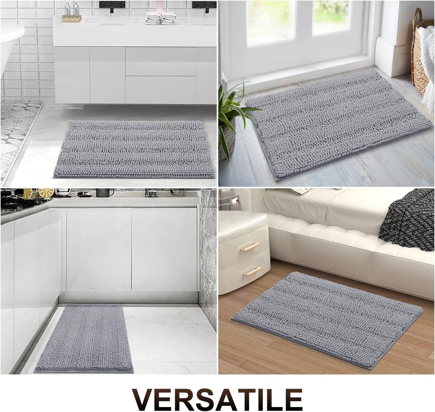 Grandaily Chenille Striped Bathroom Rug Mat, Extra Thick and Absorbent Bath Rugs, Non-Slip Soft Plush Shaggy Bath Carpet, Machine Wash Dry, Bath Mats for Bathroom, 16x24, Grey : Home & Kitchen
