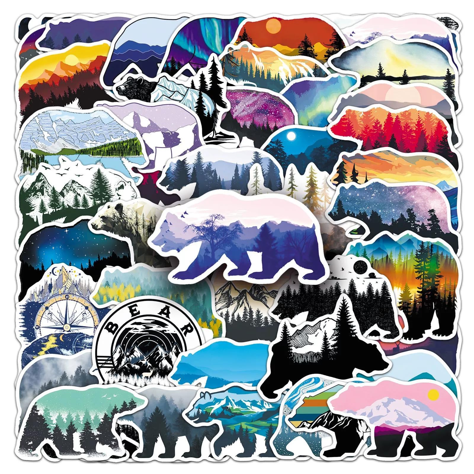 50 Pcs Grizzly Bear Stickers for Water Bottle Waterproof Sticker for Laptop Skateboard Phone Car Decals for Teens Adults for Party Favors Supplies Decor (Bear Stickers)