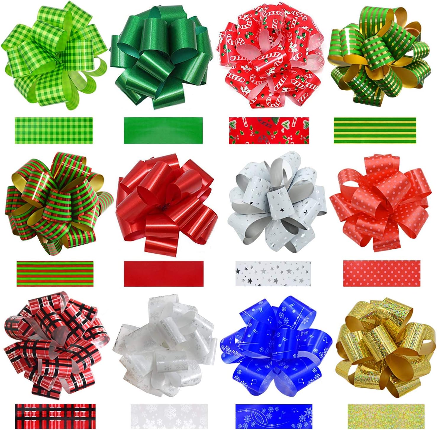 24PCS Christmas Pull Bows, 7 inch & 5inch Christmas Wrapping Bows Accessory for Christams Box Basket Knot Wine Bottles Christmas Holiday Decoration