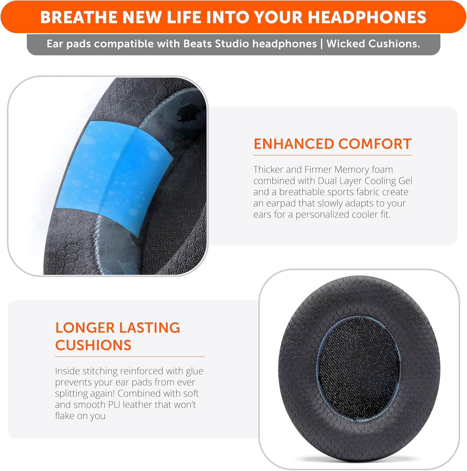WC Freeze Studio - Cooling Gel Ear Pads for Beats Studio 2 & 3 (B0501, B0500) Wired & Wireless | Does NOT Fit Beats Solo | Enhanced Foam, Stronger Adhesive, Cooler for Longer | Black Camo