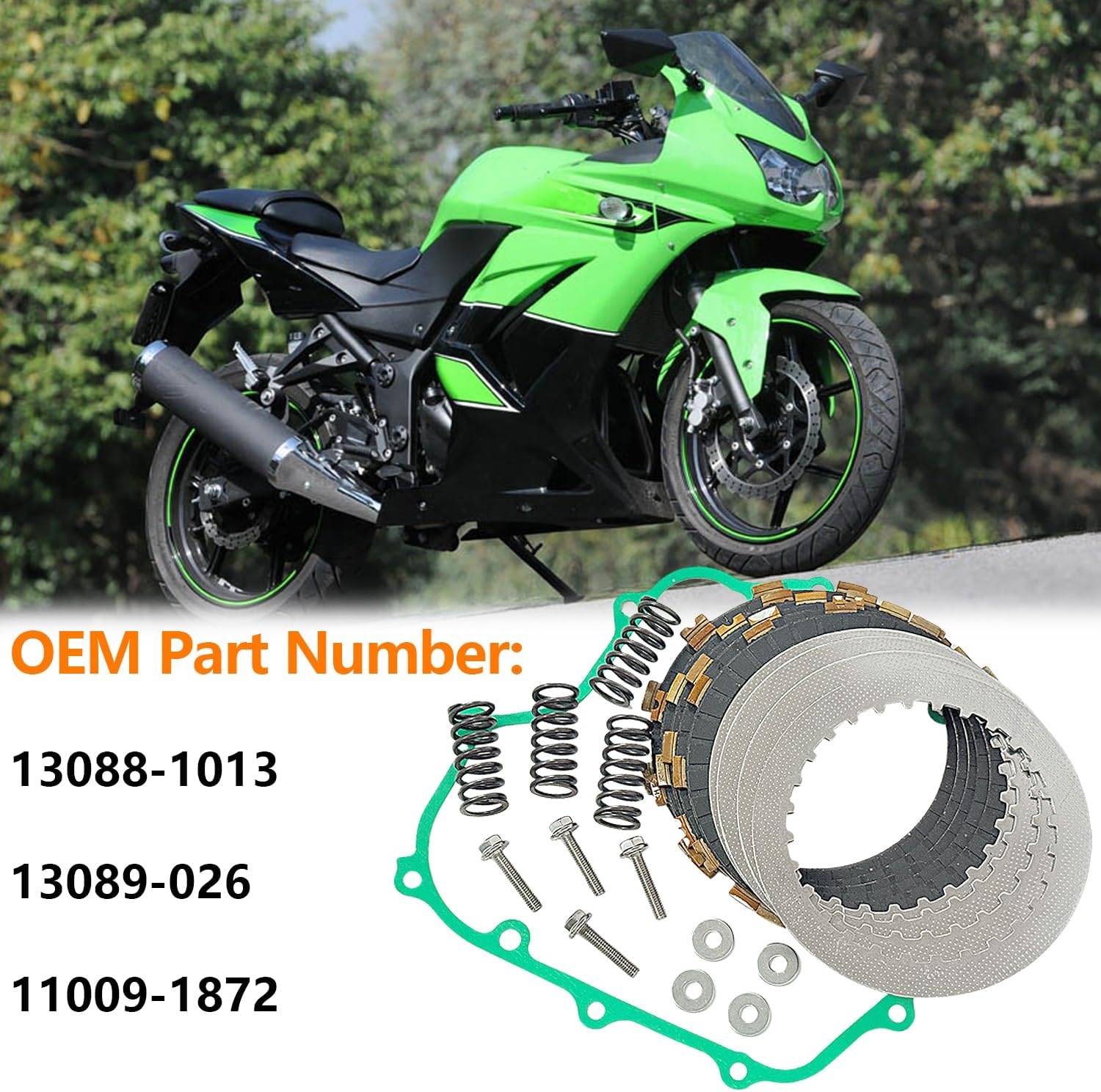 Clutch Friction Clutch Plate Gasket Kit with Springs Bolts Compatible with EX250 Ninja 250R 1988-2007 13088-1013 13089-026 11009-1872