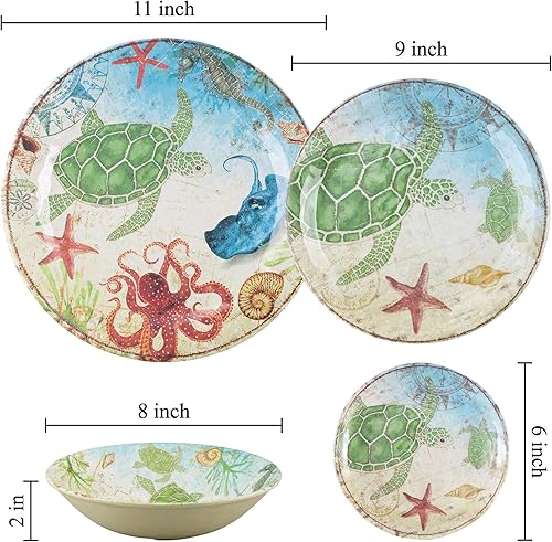 Miniatura 3 de UP ware - Juego de vajilla de melamina de tortuga marina de 16 piezas, juego de platos para exteriores, juegos de platos y cuencos, servicio para 4,