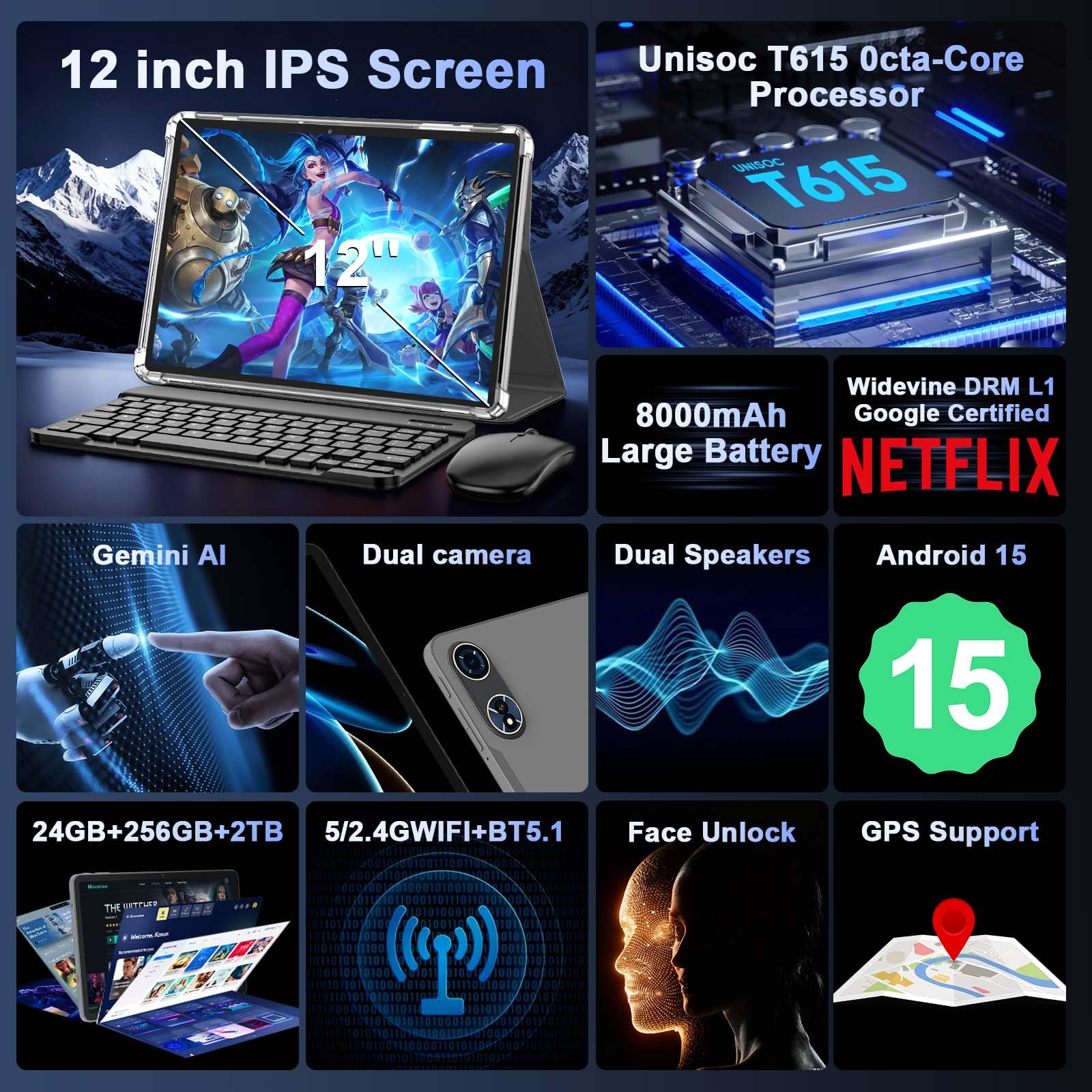 Amazon.com : 2025 12 Inch Tablet, Android 15 Tablets with Keyboard