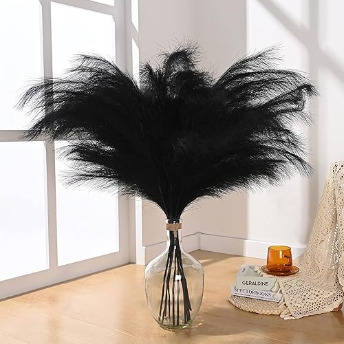 BLEUM CADE 9 piezas de hierba de pampa sintética de 38 pulgadas3.1 pies, hierba de pampa alta negra para jarrón de suelo, decoración de hierba de