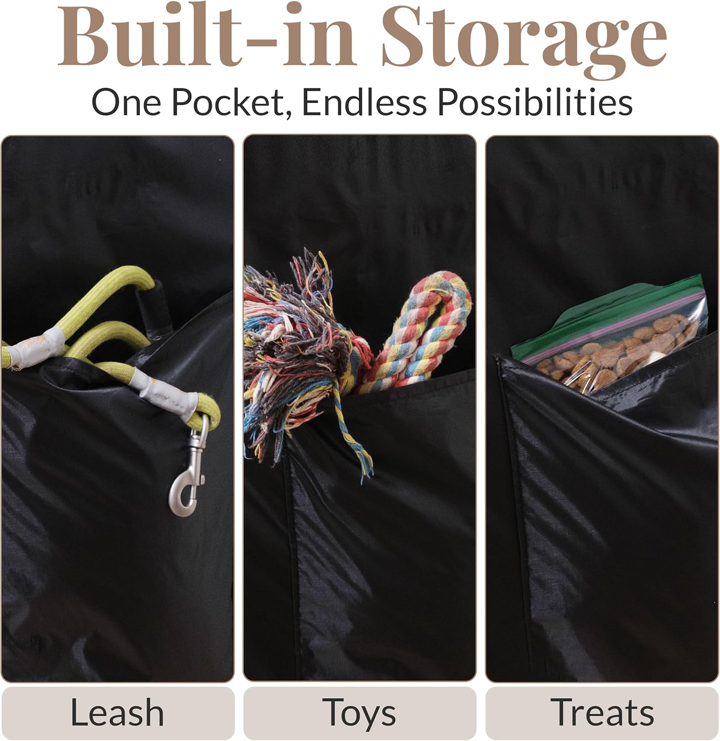 Dog Crate COVER 42 Inch - COVER ONLY Large, Durable, Light-Reducing & Waterproof Crate Cover with Storage Pouch, Mesh Window & Protection Clips - Opens on All Sides with Zippers for Cages (Black, 42")
