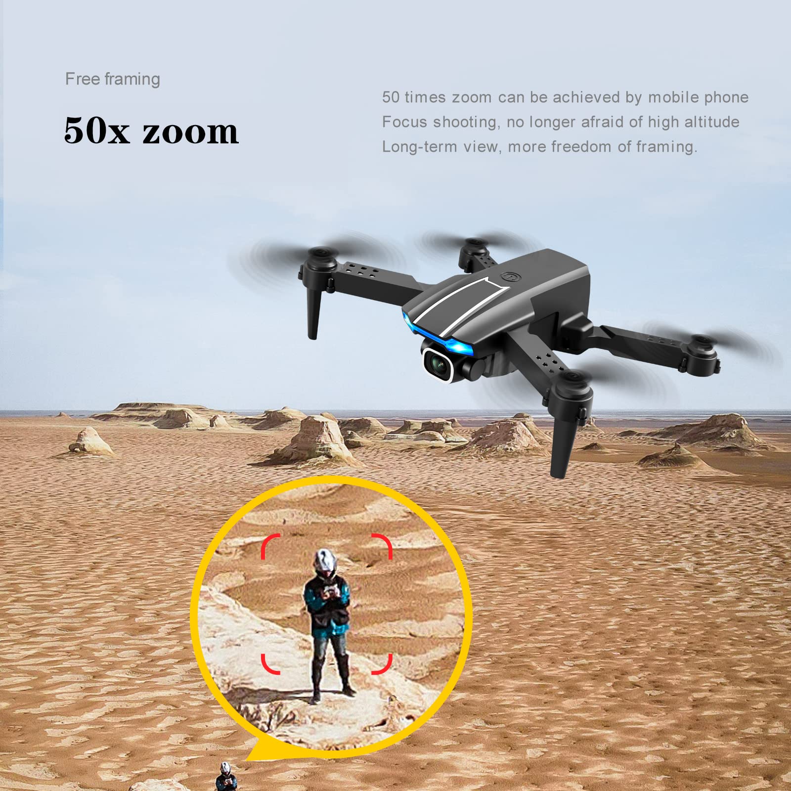 Droni Pieghevoli con Fotocamera 4K, quadrirotore RC per Adulti, Video Live FPV, Mantenimento dell'altitudine, decollo a Una Chiave per Bambini o Principianti con 3 batterie, modalità Senza t