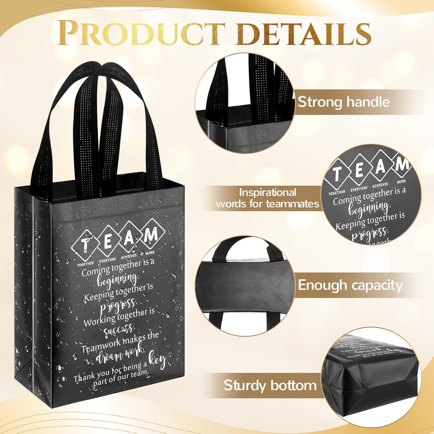 Sweetude Team Appreciation Gifts Bags Reusable with Handles Gift Bags Employee Appreciation Gift Bag for Staff Coworker Teacher Team Building(Black,25 Pcs) - Image 3