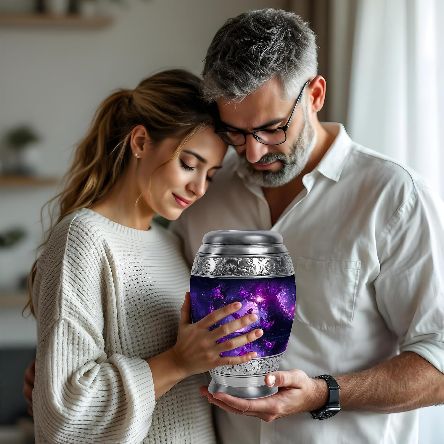 Butterfly Urns for Human Ashes - Purple Funeral Urns for Adult Ashes Men - Large Cremation Urn for Women - 10 Inch