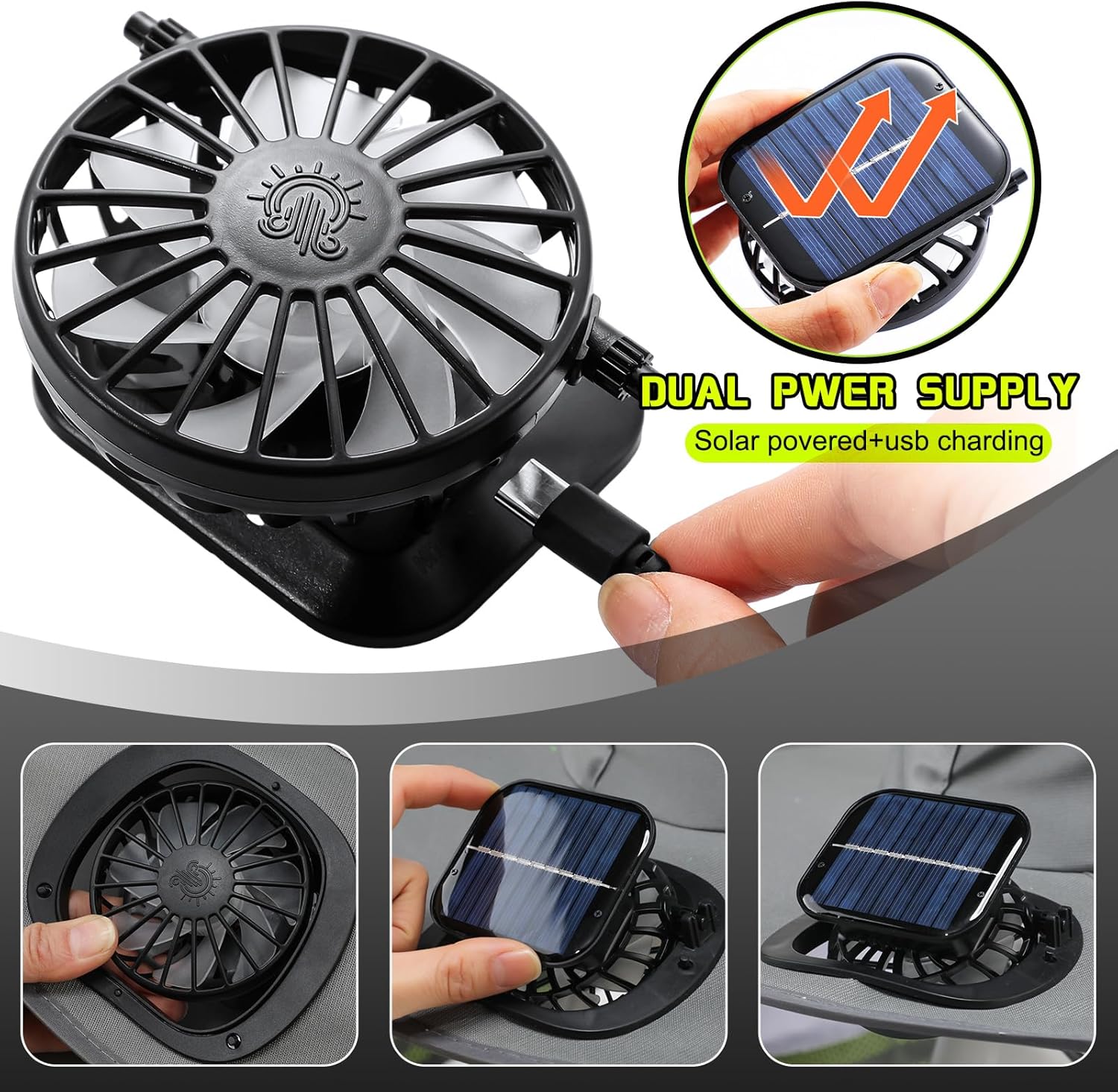 2 Pcs Sun Hat with Fan Solar&USB Powered for Men Women UPF 50+ UV Protection Wide Brim Safety Sun Hat for Out Work