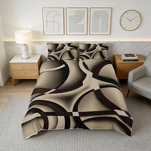 Miniatura 13 de Funda de edredón abstracta de color negro y morado, tamaño Queen, funda de edredón de geometría moderna con 2 fundas de almohada para adolescentes