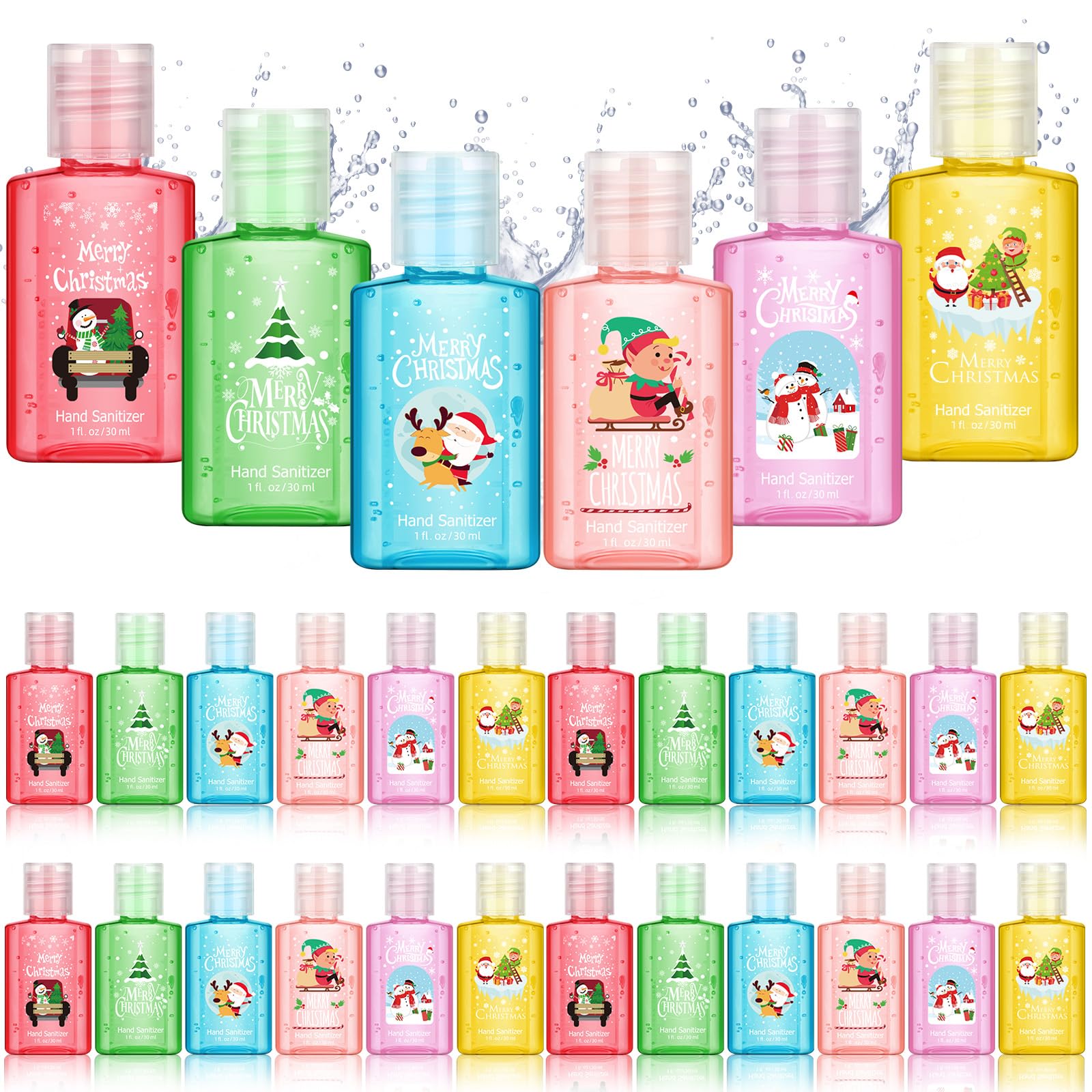 24 Pack Christmas Mini Hand Sanitizer Bulk Travel Size 1oz Holiday Party