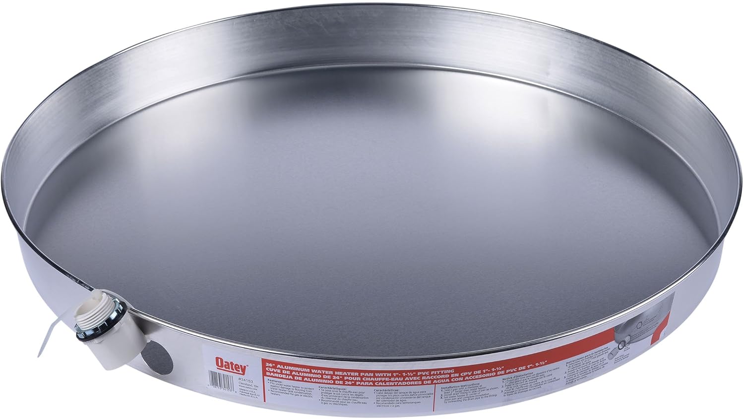 Oatey 34084 26 in. Aluminum Water Heater Pan with 1 to 1.5 in. PVC Adapter