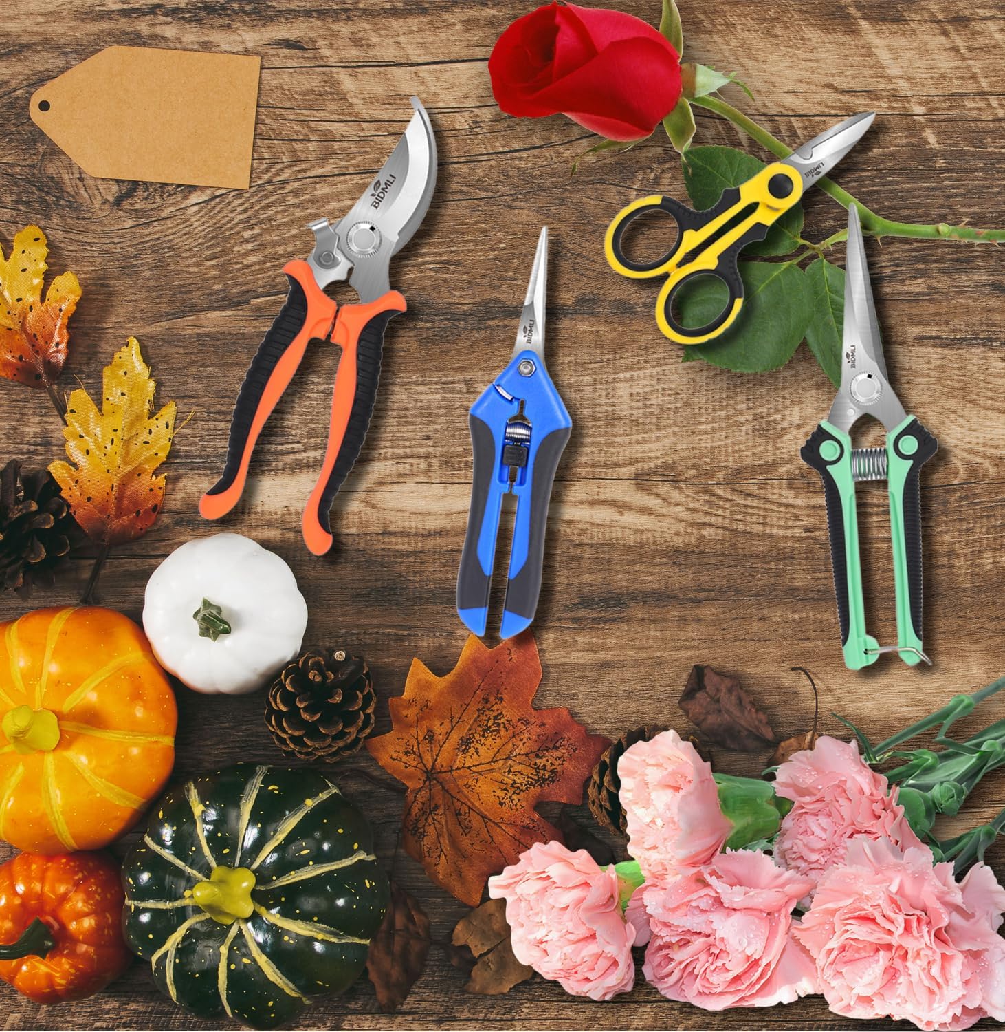 4-Pack Multifunctional Garden Scissors Set-BIDMLI Stainless Steel Pruning &Floral Shears with One-Piece Handle Blades for Tree Pruning, Flower Trimming, and Fruit Picking Tasks at Home&Garden Tool. - Image 6