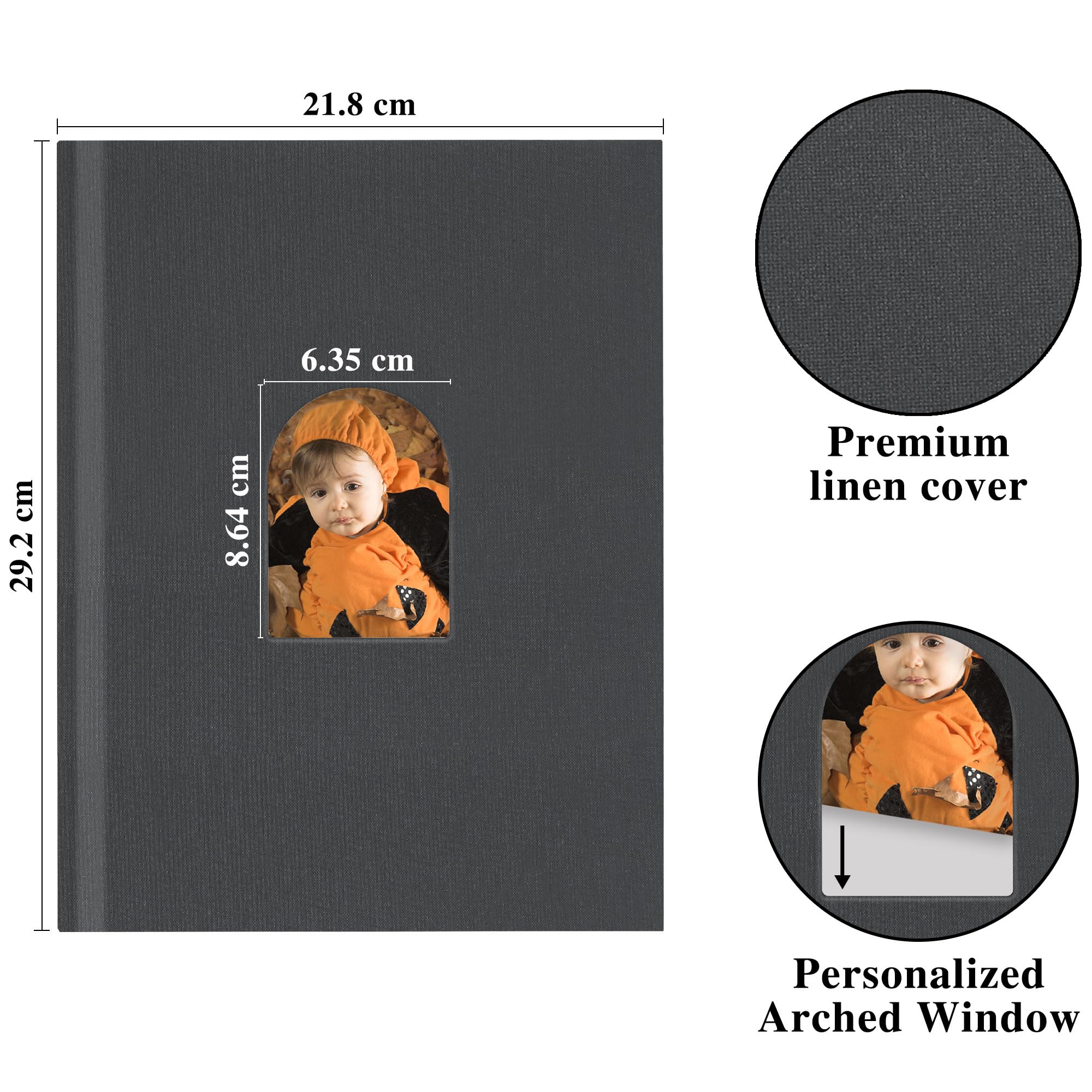 Vienrose Kleines Fotoalbum Einsteckalbum 10 x 15 für 60 Bilder, Premium-Fotobuch mit Leineneinband und Platz für Notizen, ideal für Hochzeitsalben, Erinnerungsbücher und Reisetagebücher (Anthrazit)