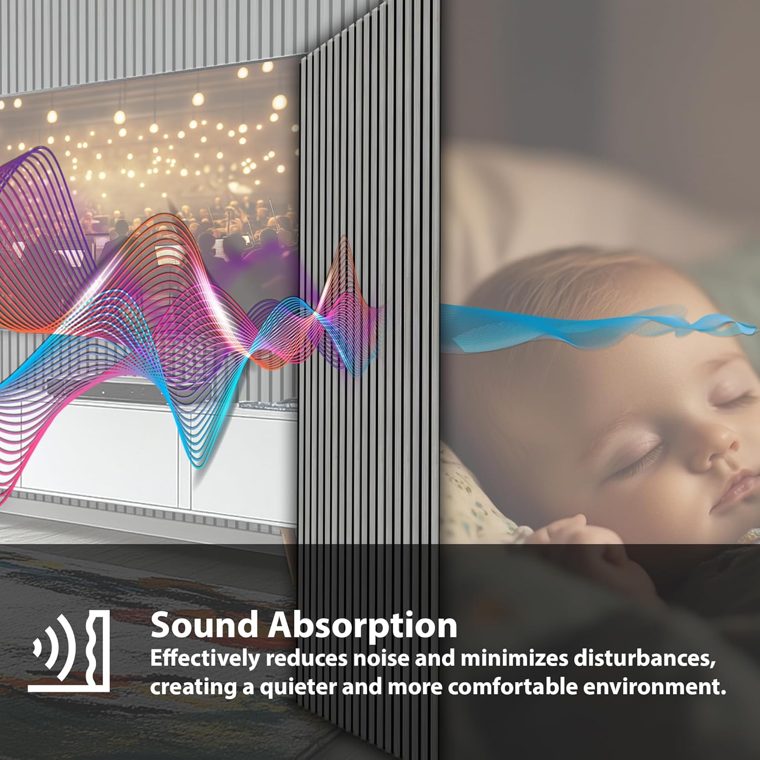 CONCORD WALLCOVERINGS ™ Wooden Wall Panels – Acoustic Sound-Absorbing 3D Veneers for Noise Reduction & Soundproofing, Home Theater - 94.5" x 5" (Pack of 6, Covers 18.7 Sq Ft) - Charcoal COA1420
