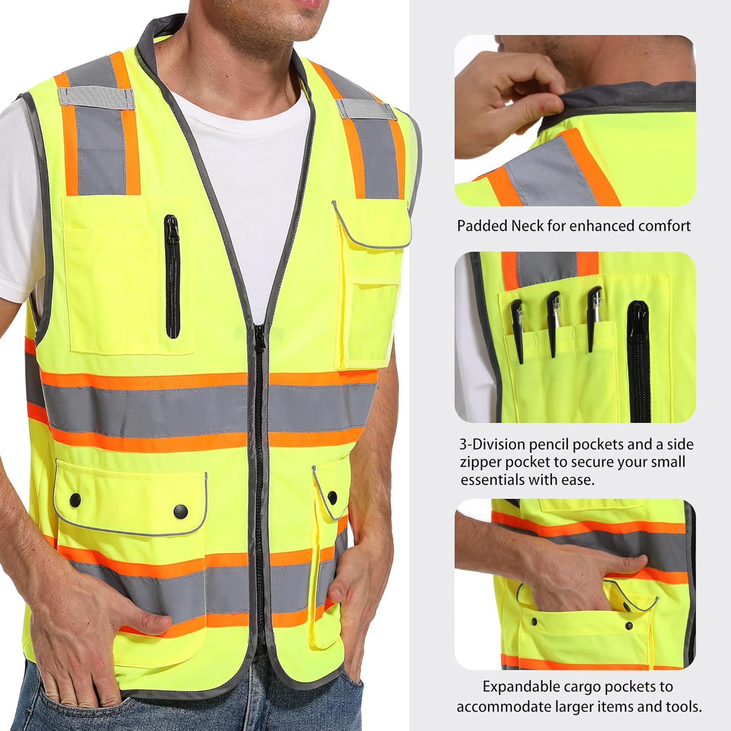Reflective Safety Vest for Men and Women - High Visibility Construction Vest - Dual Tone Reflective Strips - Image 3
