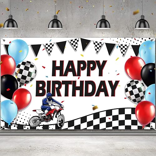 Sumind Cartel de fondo para decoración de cumpleaños de motocross de carreras de motocross, suministros para fiestas de cumpleaños, 72.8 x 43.3