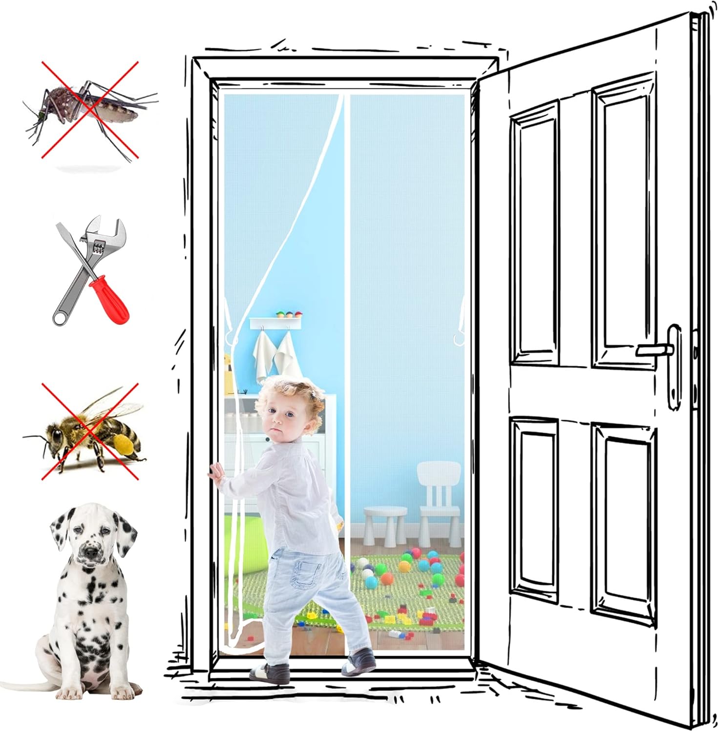 Magnetic Fly Screen for Windows, Mosquito Nets for Windows Automatically Closes Prevents Insects from Entering for Entrance Doors, Courtyard Doors, 155 x 260 cm, White