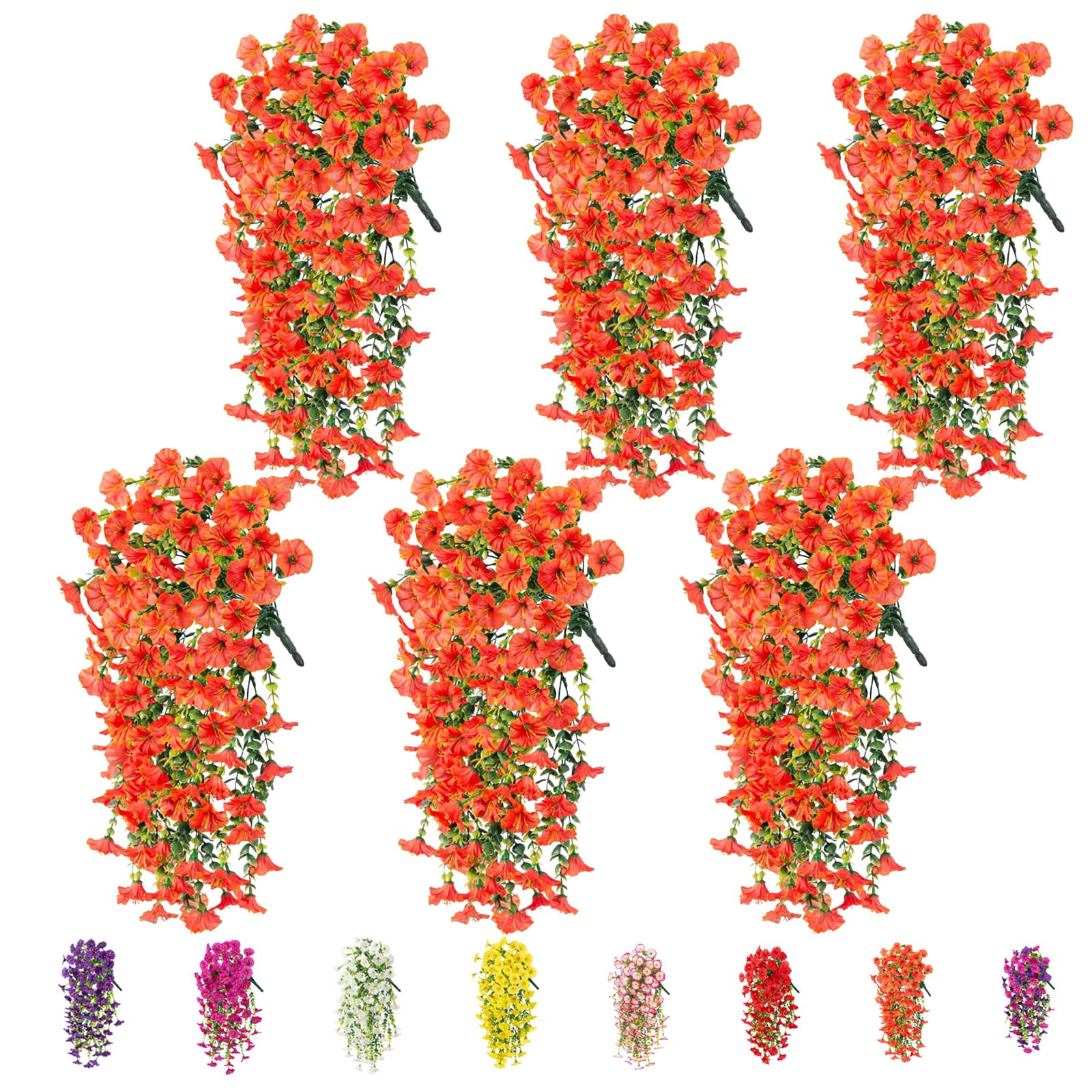 6-Pack Outdoor Artificial Flowers, 69-Flowered Large Morning Glory, Uv-Resistant Artificial Morning Glory,Perfect for Outdoor Decoration in All