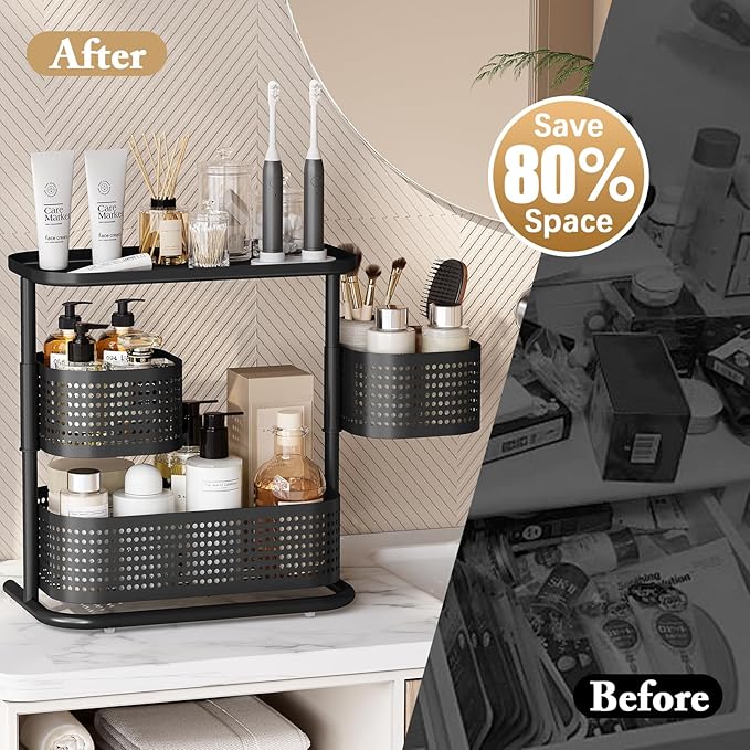 Organizador Giratorio de 3 Niveles para Baño, Estante de Metal Negro miniatura 4