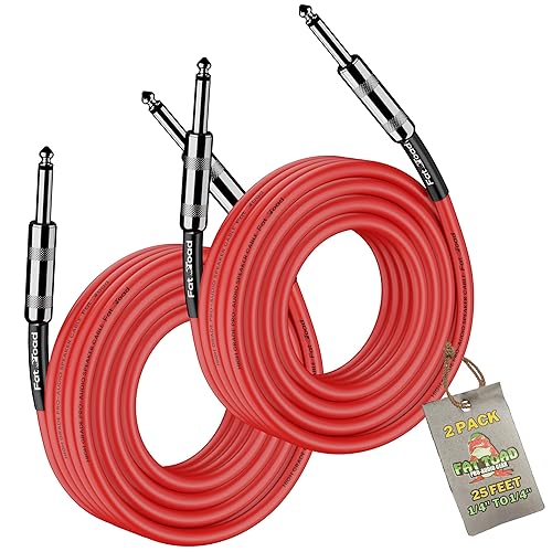 Fat Toad Cables de altavoz macho de 14 a 14 (paquete de 2) de 25 pies de audio profesional profesional para DJ, cables de conexión PA Cable de