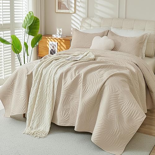 Miniatura 7 de Cmfshape Juego de cama de 3 piezas de edredón ultrasónico con bordes con volantes para una elegante decoración de dormitorio, adecuado para todas
