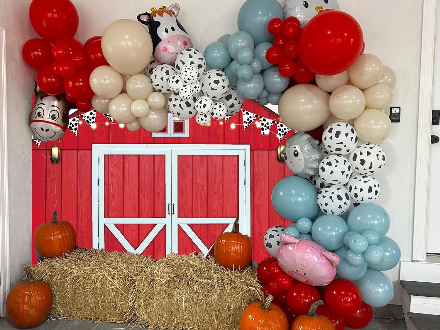 Red Barn Door Backdrop Western Farm Rustic Wooden Barn Door Autumn Photography Background Fall Thanksgiving Farm Harvest Baby Shower BBQ Birthday Party Decorations Banner Props (Red, 10x8FT)