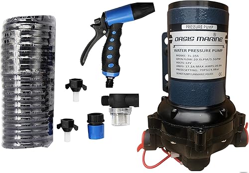 OASIS MARINE Kit de bomba de lavado de cubierta de lavado 12 V 70 PSI 5.5 GPM 20 LPM para caravana Rv barco yate marino