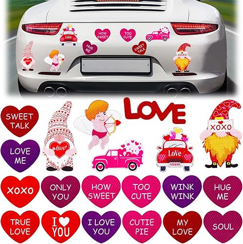 Kit de 20 imanes de coche para el día de San Valentín reflectantes en forma de corazón calcomanías de imán automotriz gnomo corazón camión amor